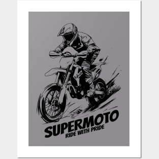 tshirt supermoto design with lettering ride with pride Posters and Art